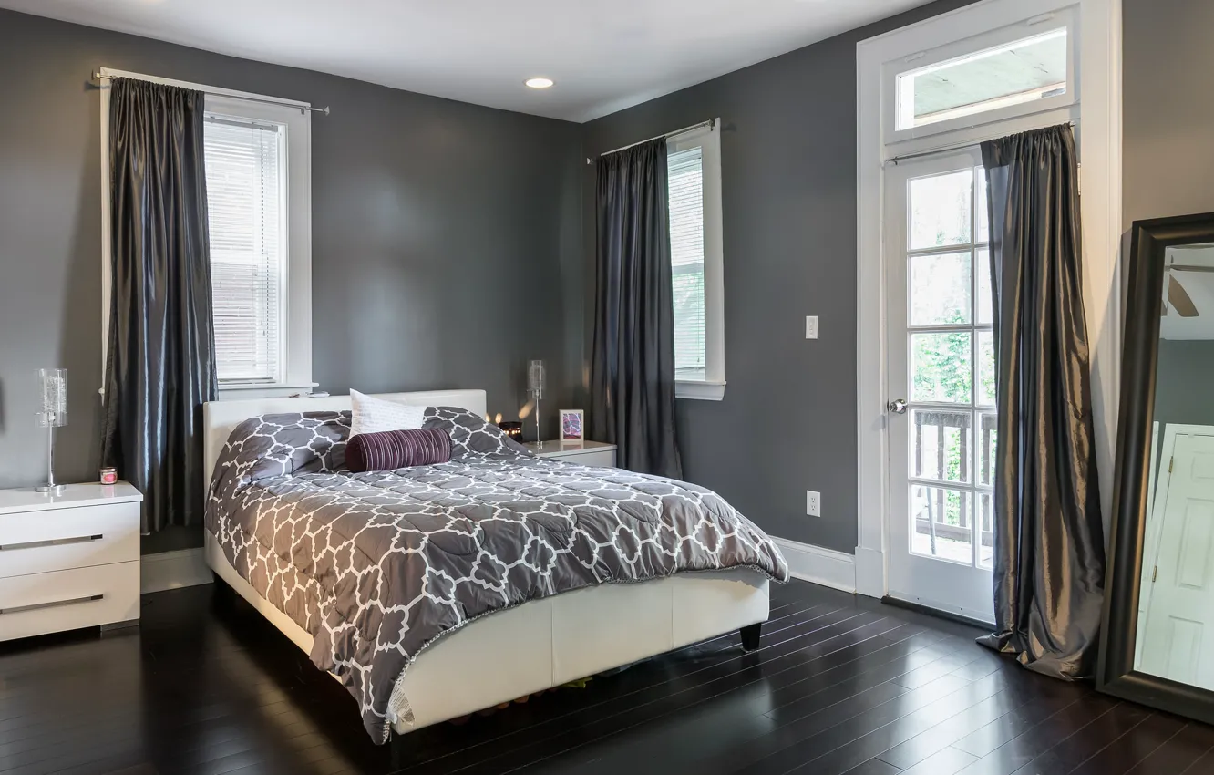 Photo wallpaper style, bed, bed, curtains, bedroom