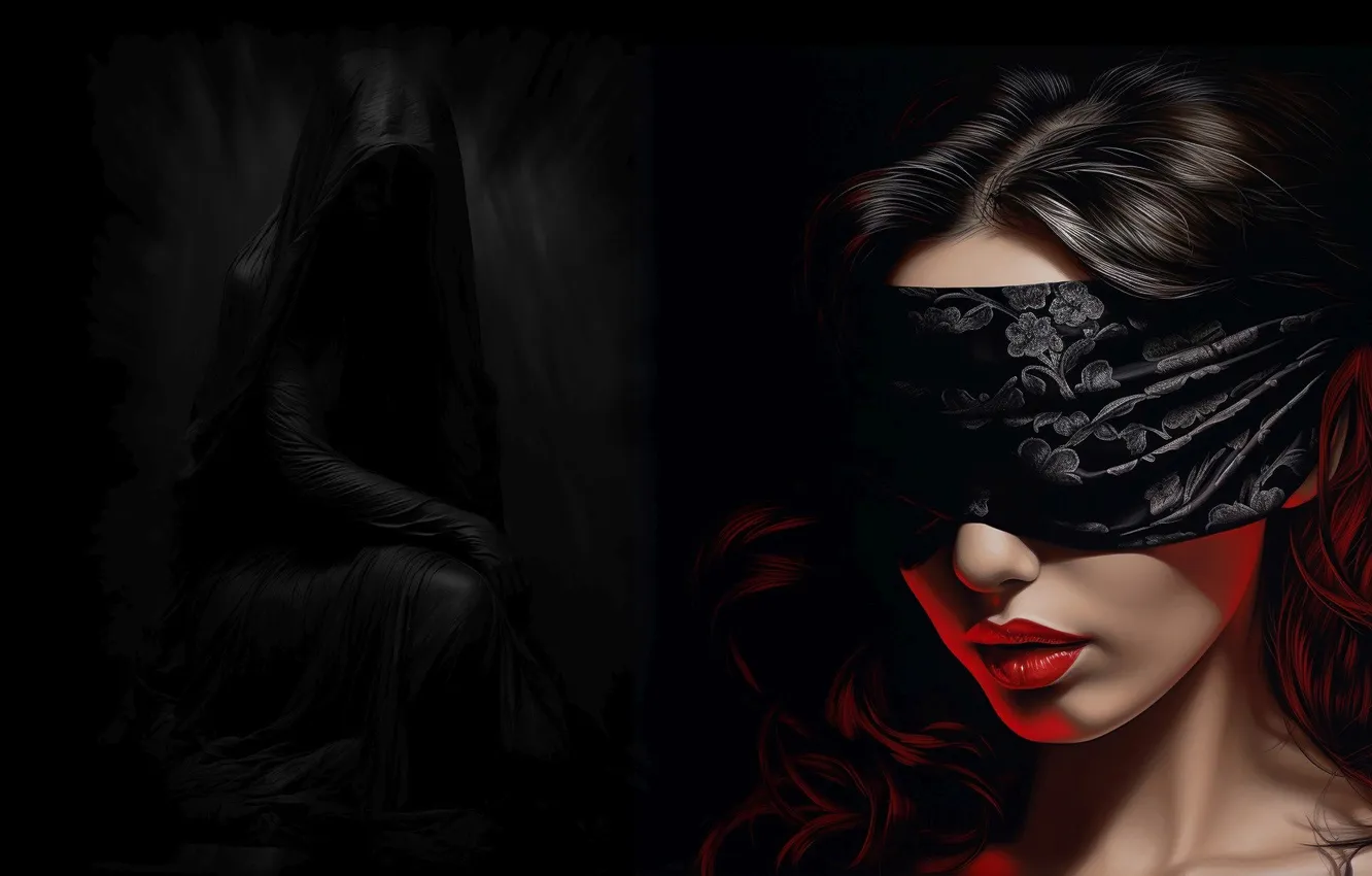 Photo wallpaper girl, face, darkness, eye patch
