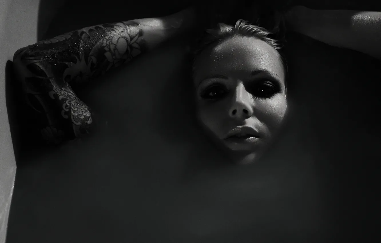 Photo wallpaper girl, model, bath, tattoo, Trisha Lurie, Trisha Lurie