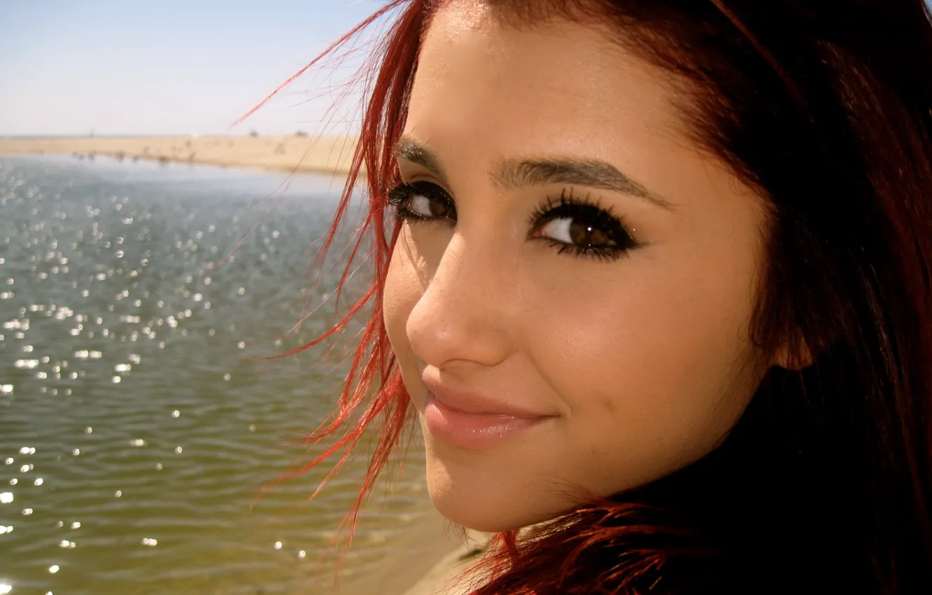 Photo wallpaper face, smile, model, actress, Ariana Grande