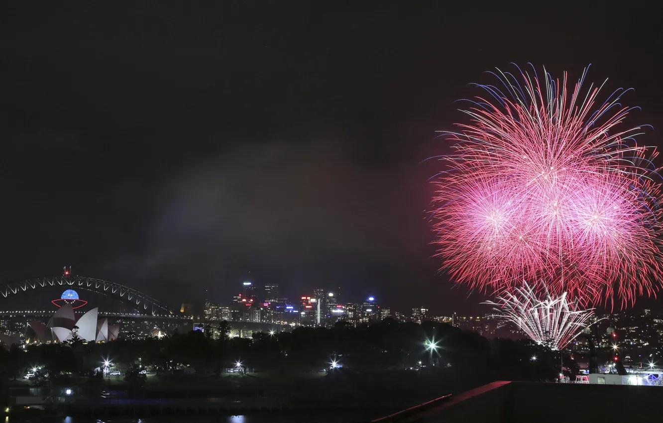 Photo wallpaper New Year, fireworks, Australia, Sydney, 2014