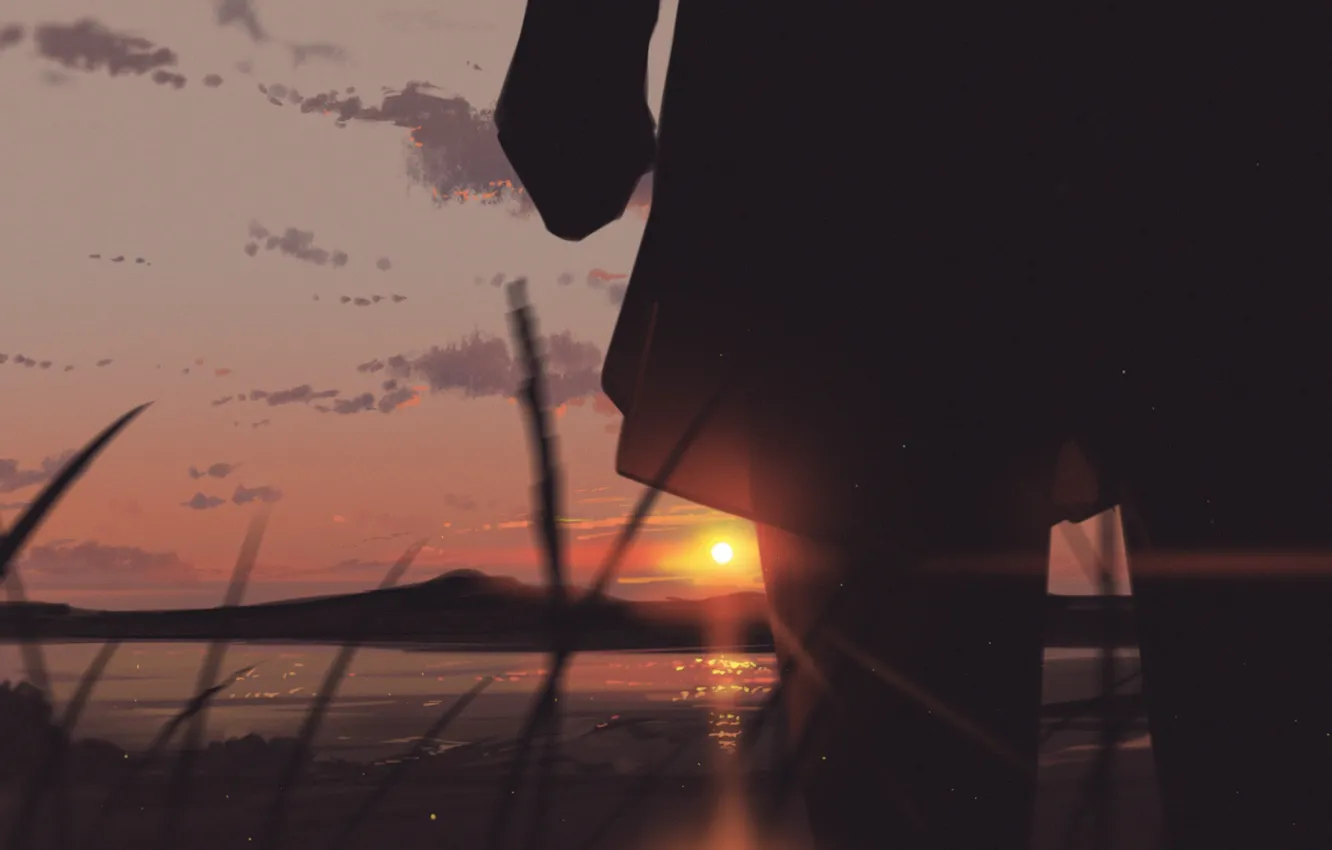 Photo wallpaper girl, sunset, lake, by arttssam