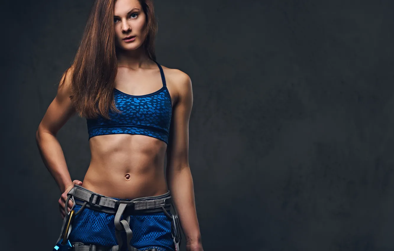 Photo wallpaper girl, shorts, model, pretty, cute, long-haired, sports bra