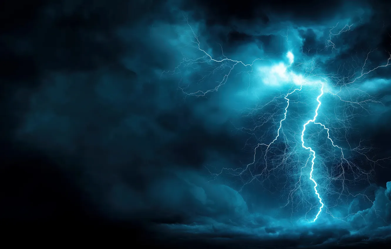 Photo wallpaper the storm, the sky, night, clouds, darkness, lightning, AI art, neural network