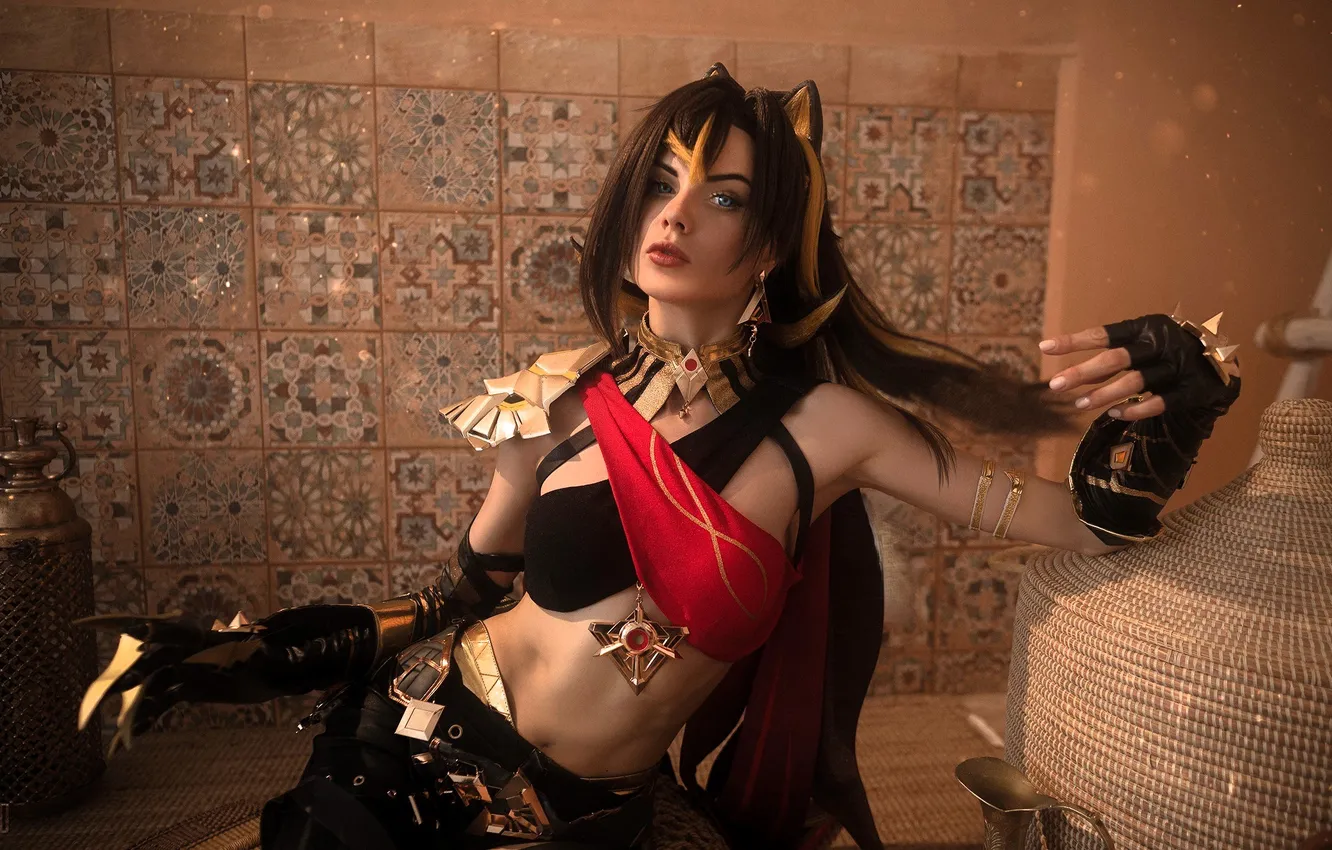 Photo wallpaper girl, tile, costume, outfit, dishes, image, cosplay, Svetlana Hoffman