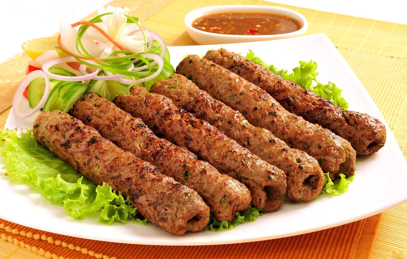 Photo wallpaper meat, dish, salad