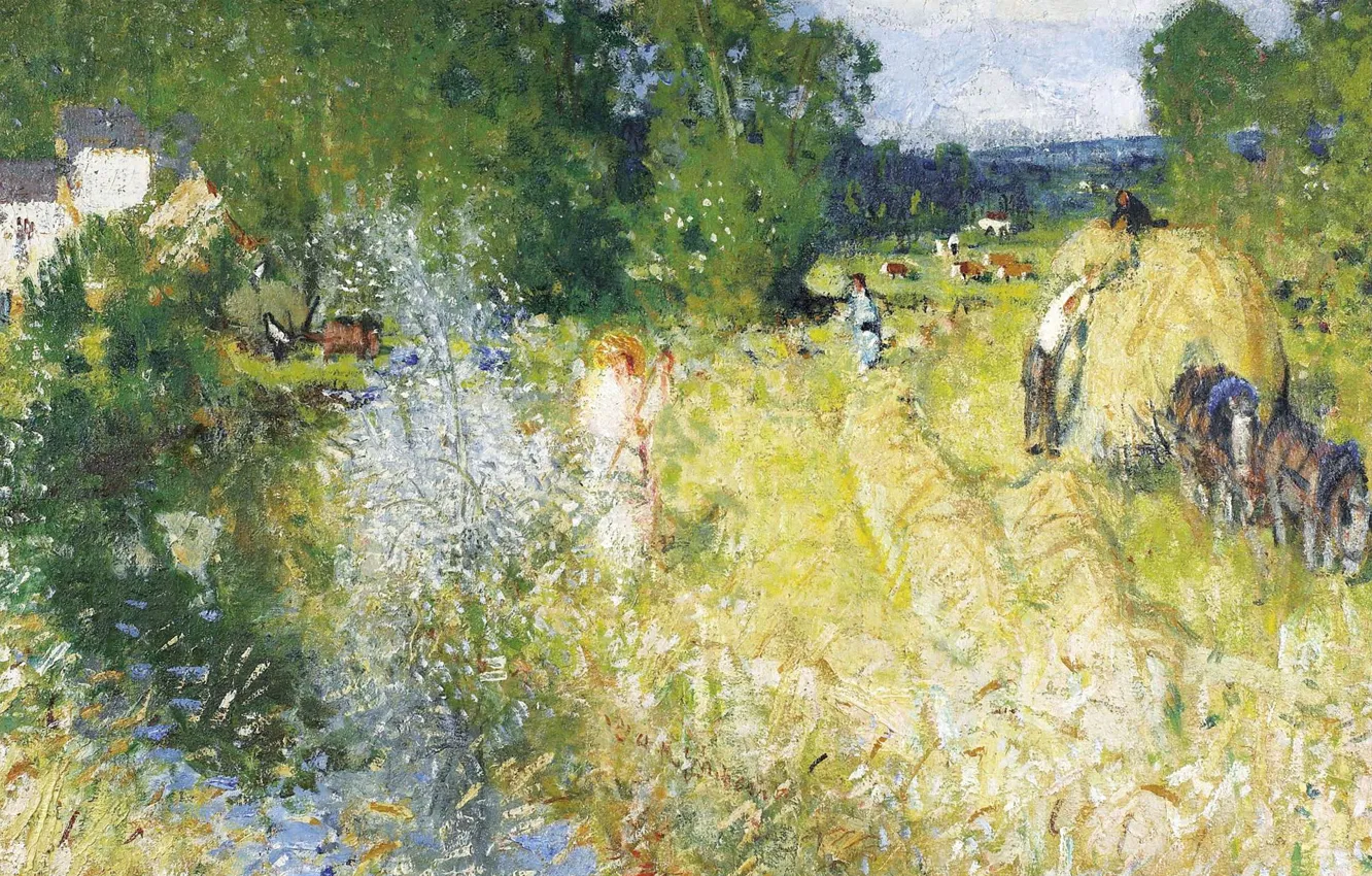 Photo wallpaper landscape, picture, hay, Pierre Eugène Montesin, Pierre-Eugene Montezin