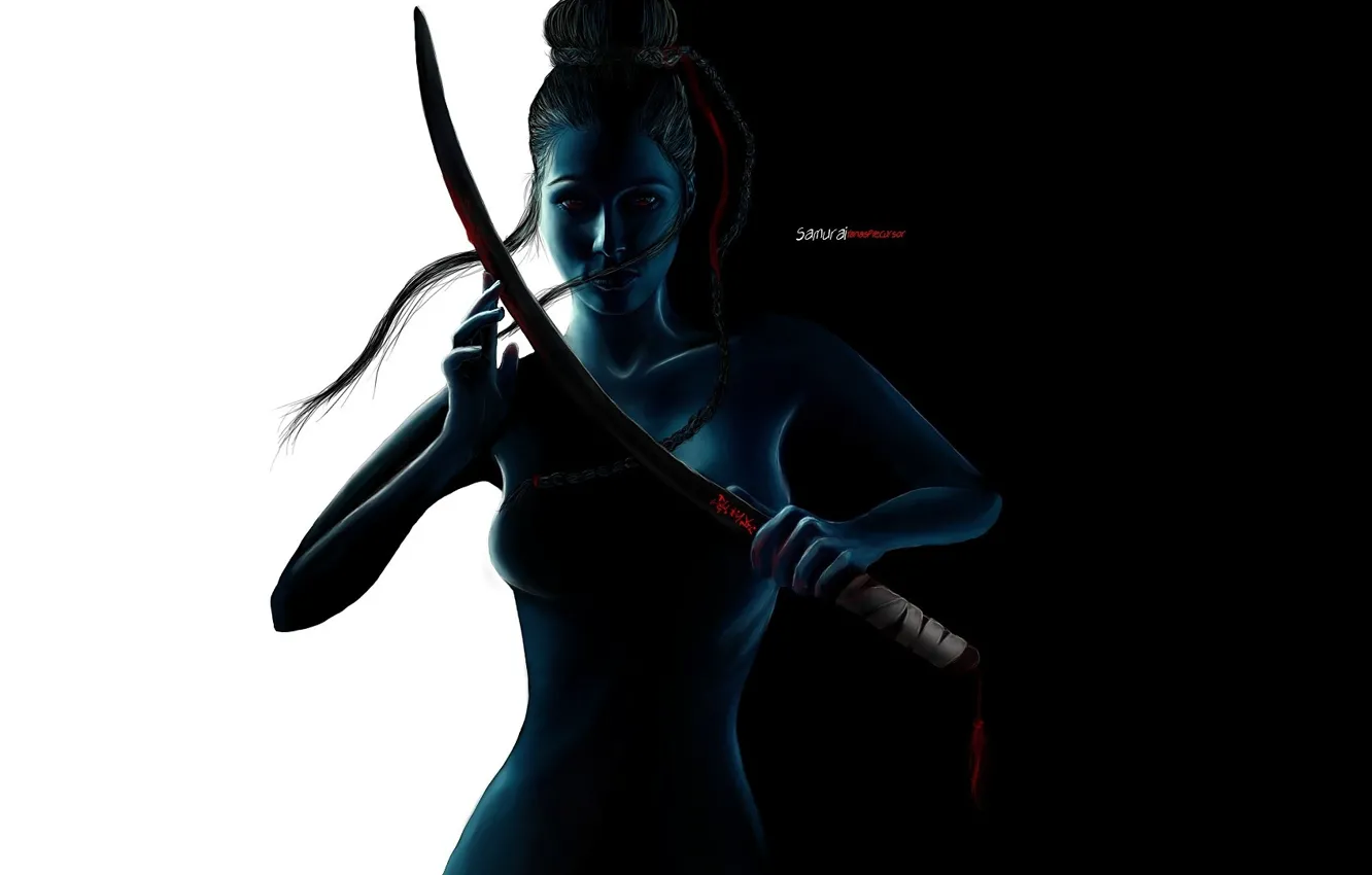 Photo wallpaper look, girl, weapons, background, samurai