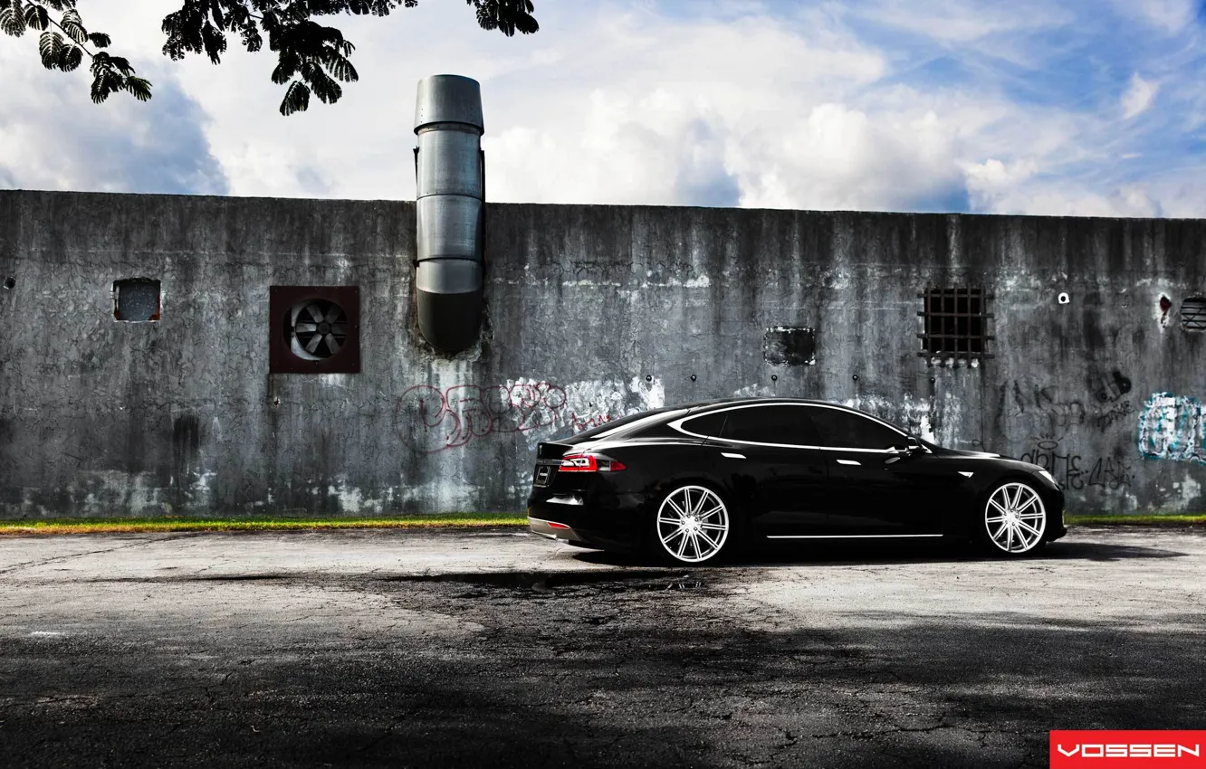 Photo wallpaper black, Tesla, Model S, electric car