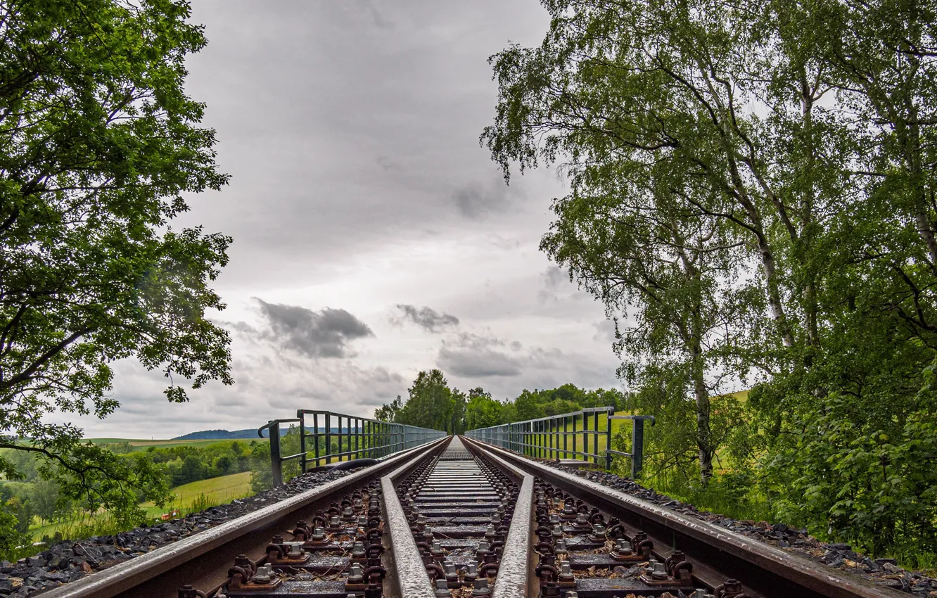 Photo wallpaper Railway, Railway tracks, Millau viaduct