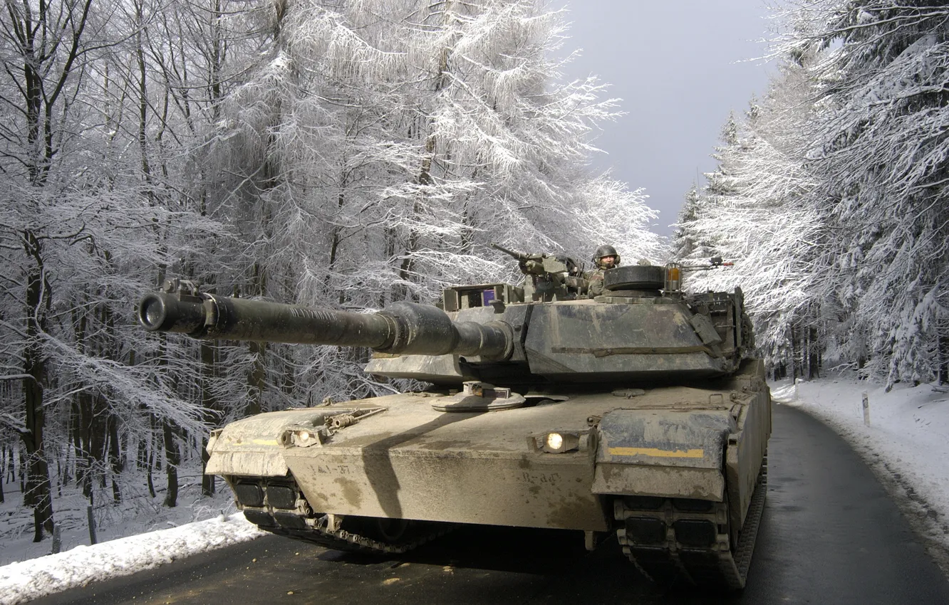 Photo wallpaper road, weapons, tank, Abrams