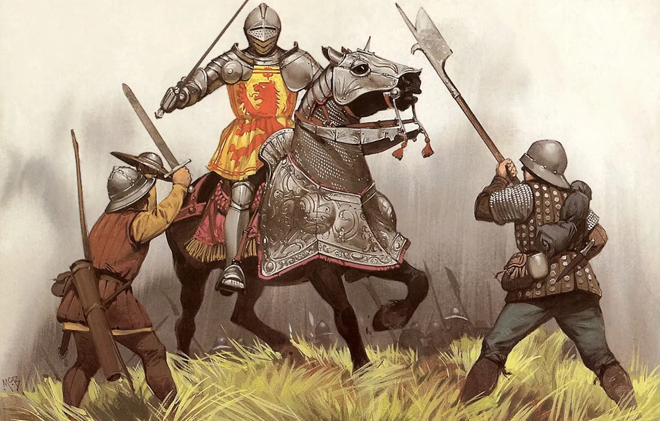 Photo wallpaper attack, horse, picture, armor, warrior, soldiers, male, knight