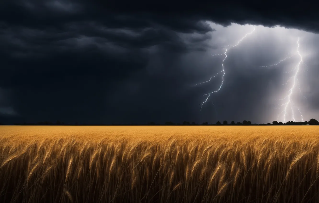 Photo wallpaper the storm, wheat, field, clouds, clouds, nature, background, element