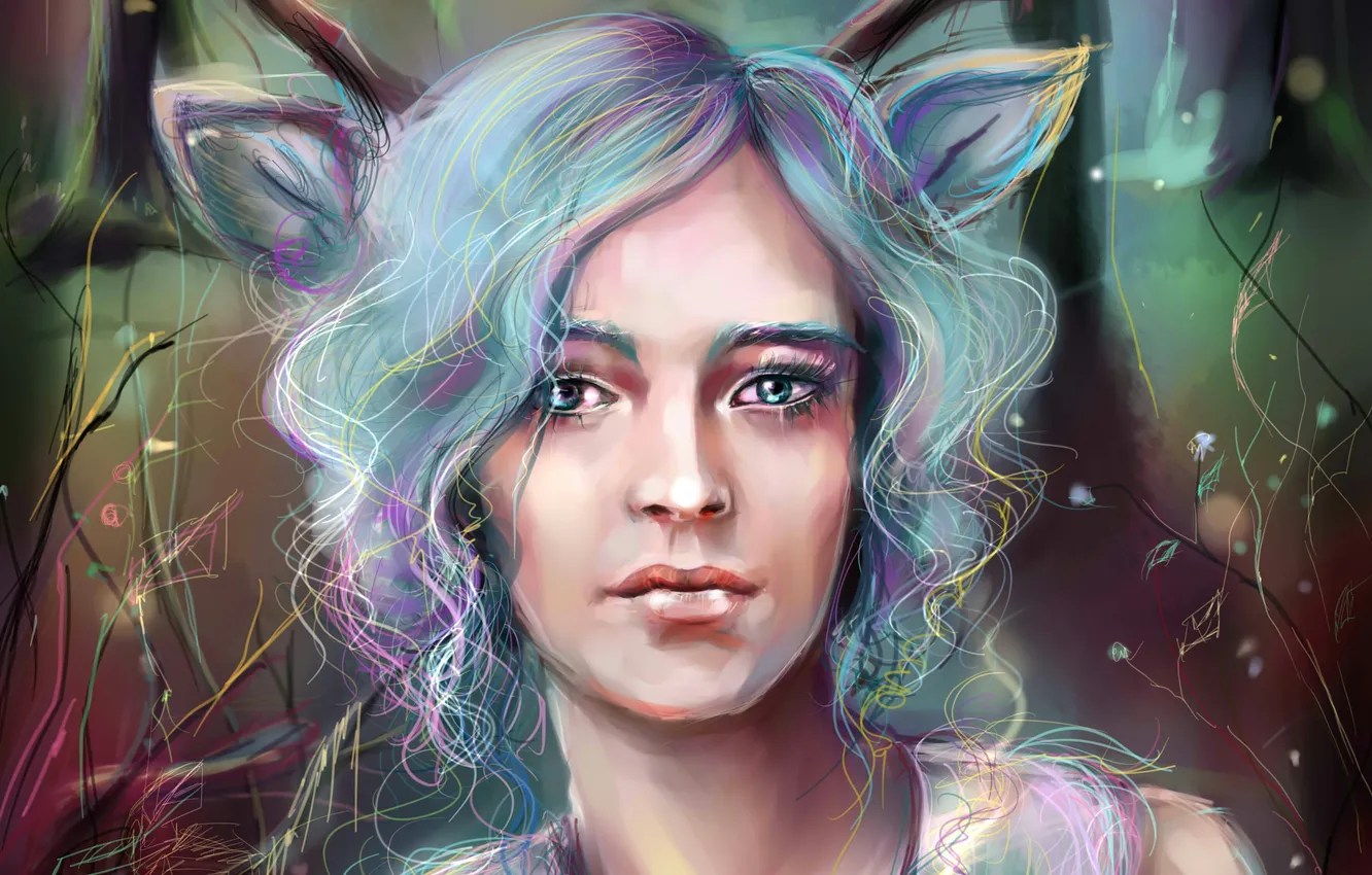 Photo wallpaper girl, art, art, jivotnoe