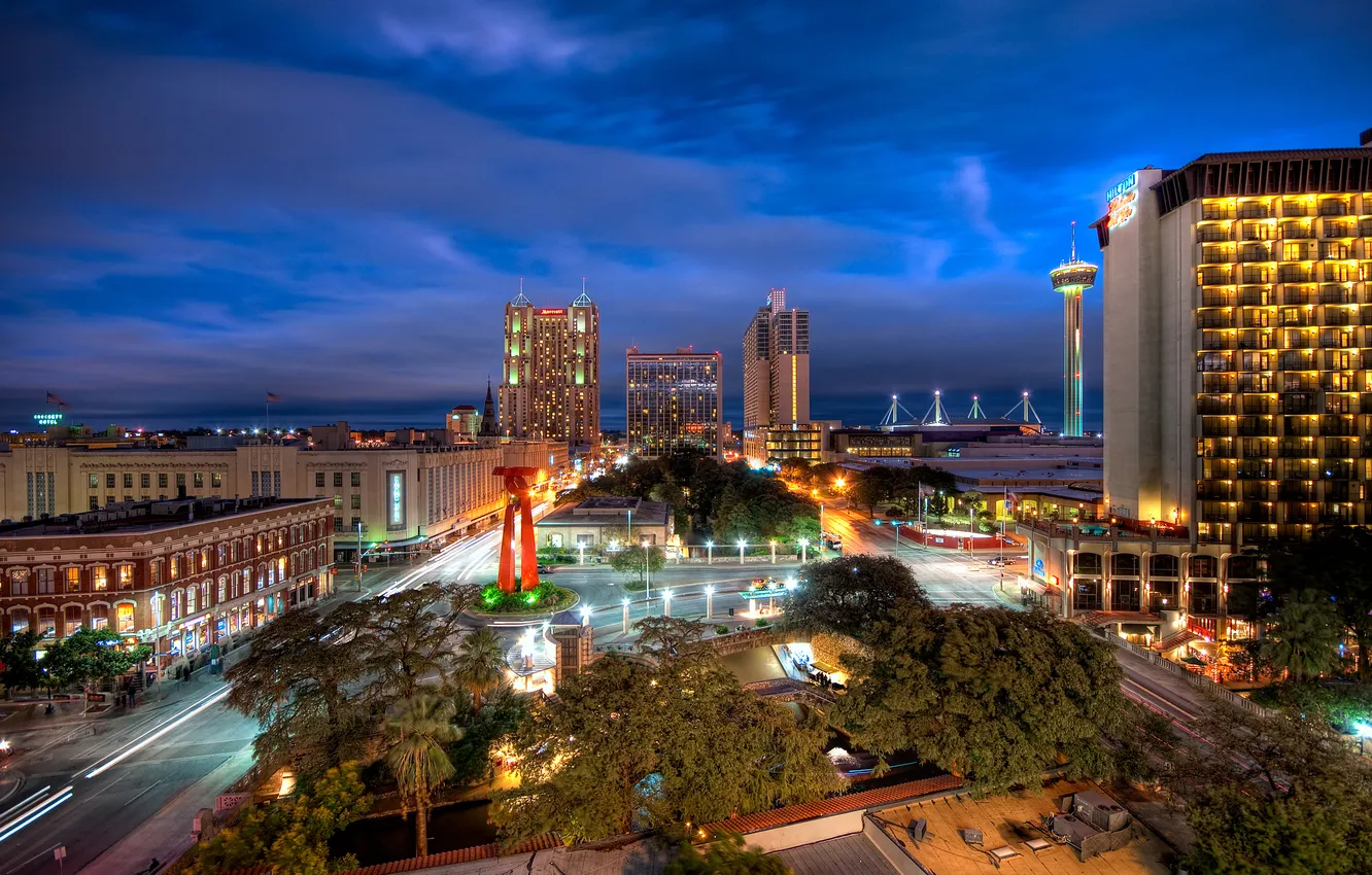 Photo wallpaper night, USA, night, Downtown, Texas, Texas, San Antonio, San Antonio