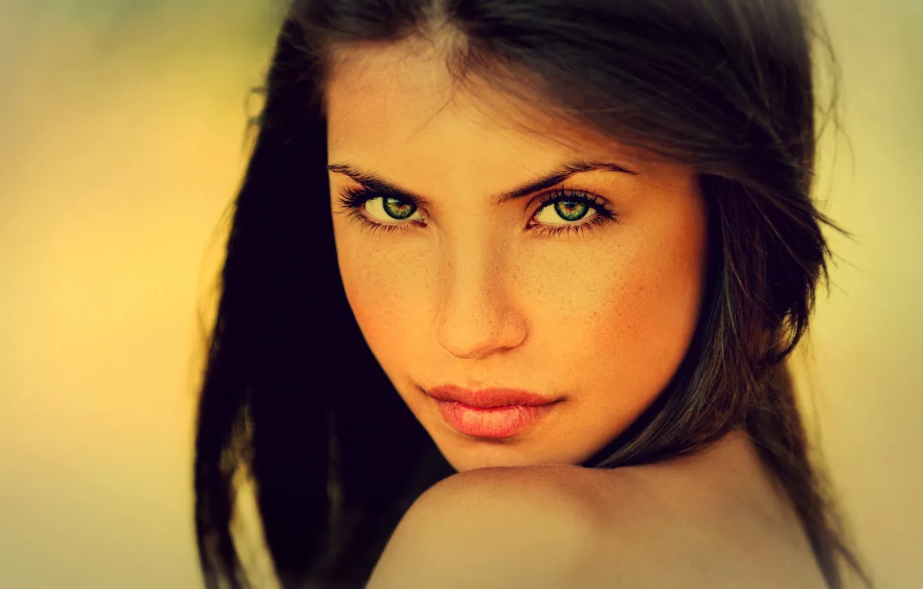 Photo wallpaper look, girl, face, brunette, lips