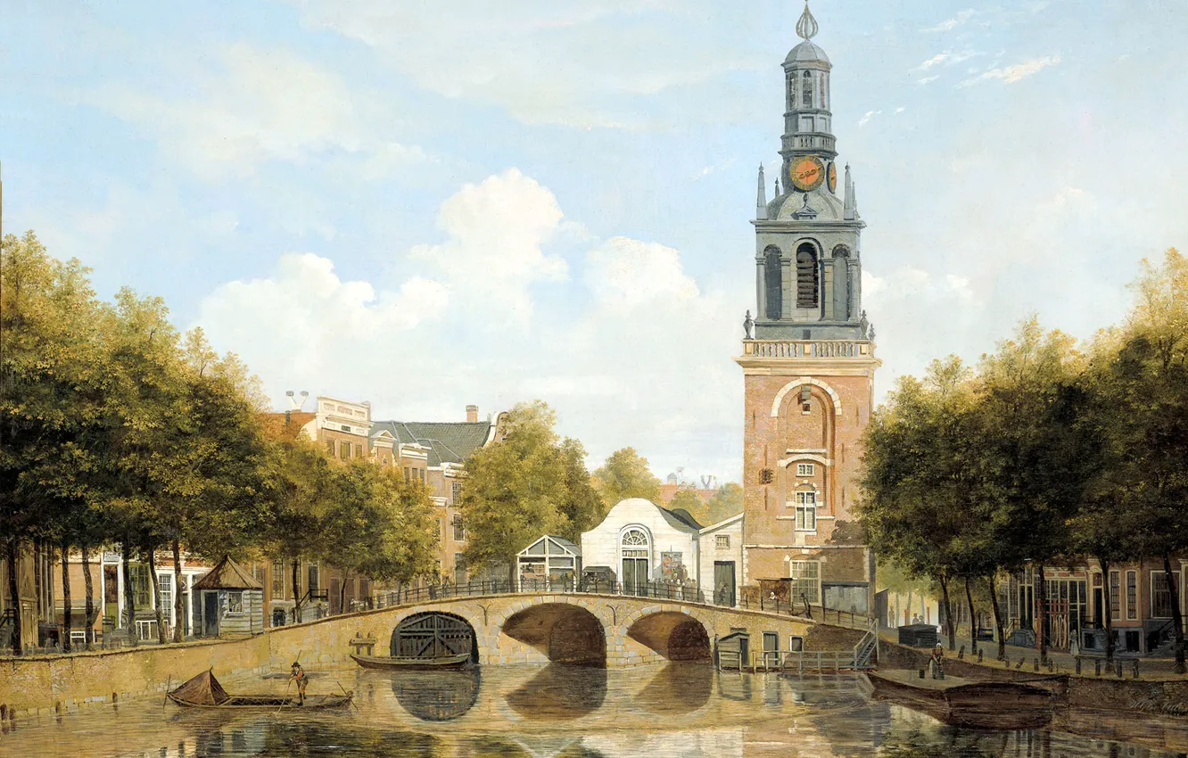 Photo wallpaper picture, the urban landscape, Skinny Bridge, Mint Tower in Amsterdam, Hendrik Gerrit ten cate