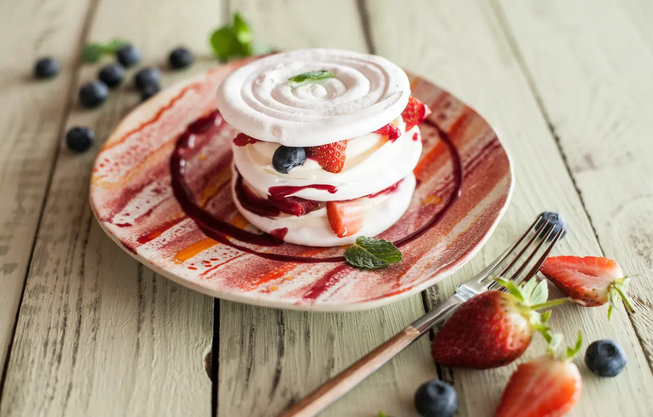 Photo wallpaper berries, blueberries, strawberry, ice cream, dessert, delicious, meringue