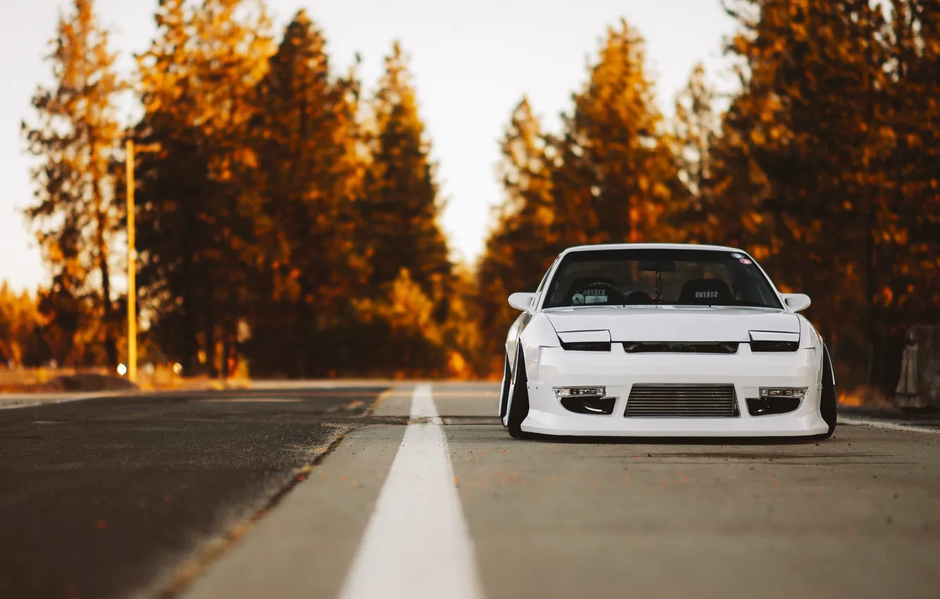 Photo wallpaper Nissan, Car, Nature, Front, Yellow, Stance, 240SX, Low