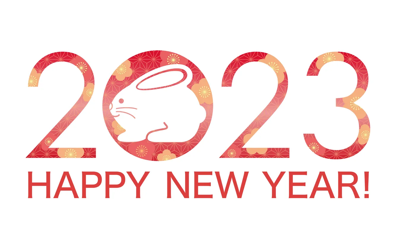 Photo wallpaper the inscription, pattern, round, rabbit, figures, red, white background, New year
