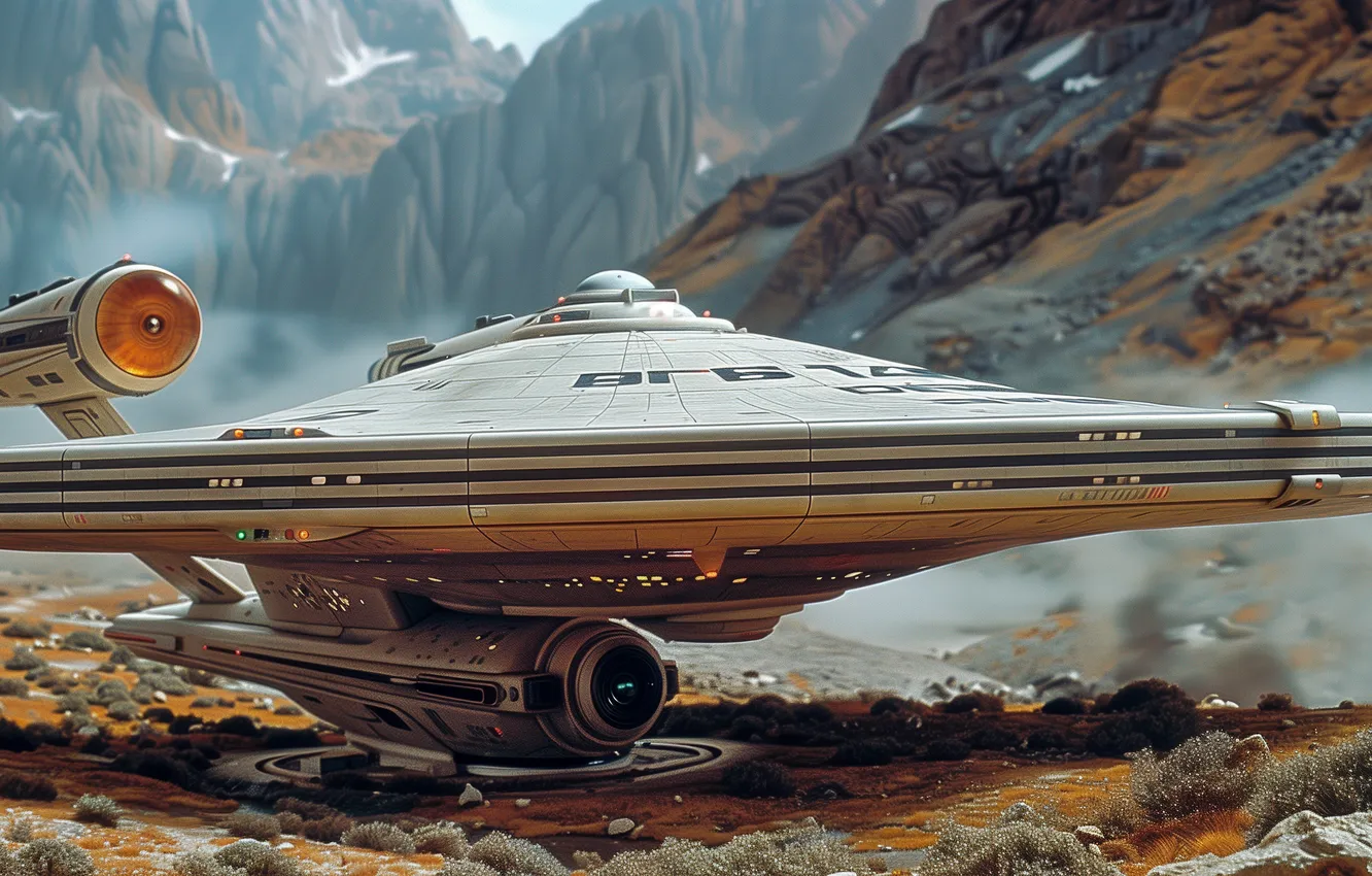 Photo wallpaper nature, fog, future, fiction, UFO, haze, spaceship, the futuristic