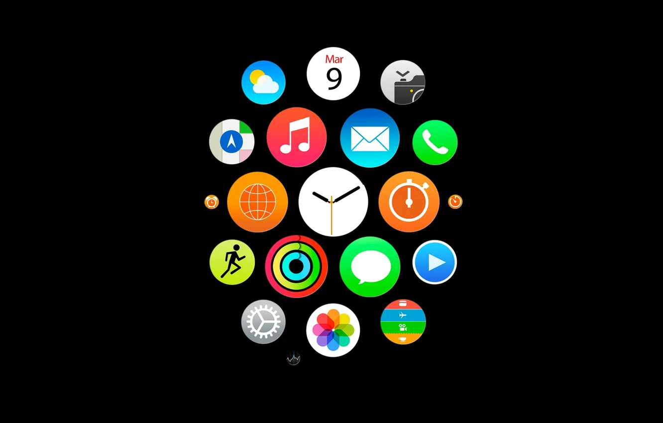 Photo wallpaper the theme, black background, icons, black background, icons, Theme, apple watch
