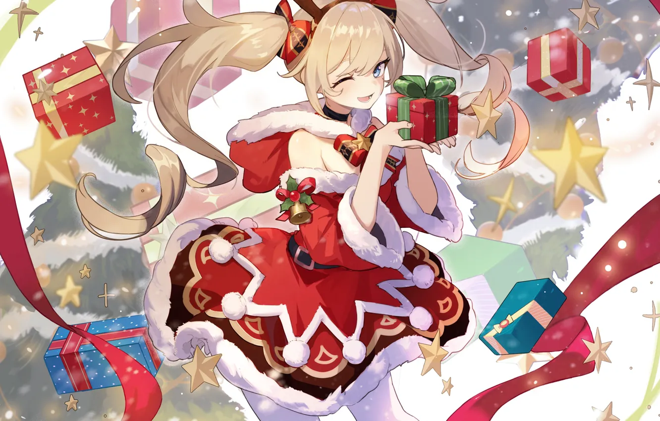 Photo wallpaper gift, new year, horn, Barbara, Genshin Impact