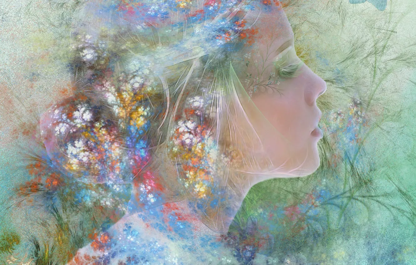 Photo wallpaper summer, girl, flowers, spring