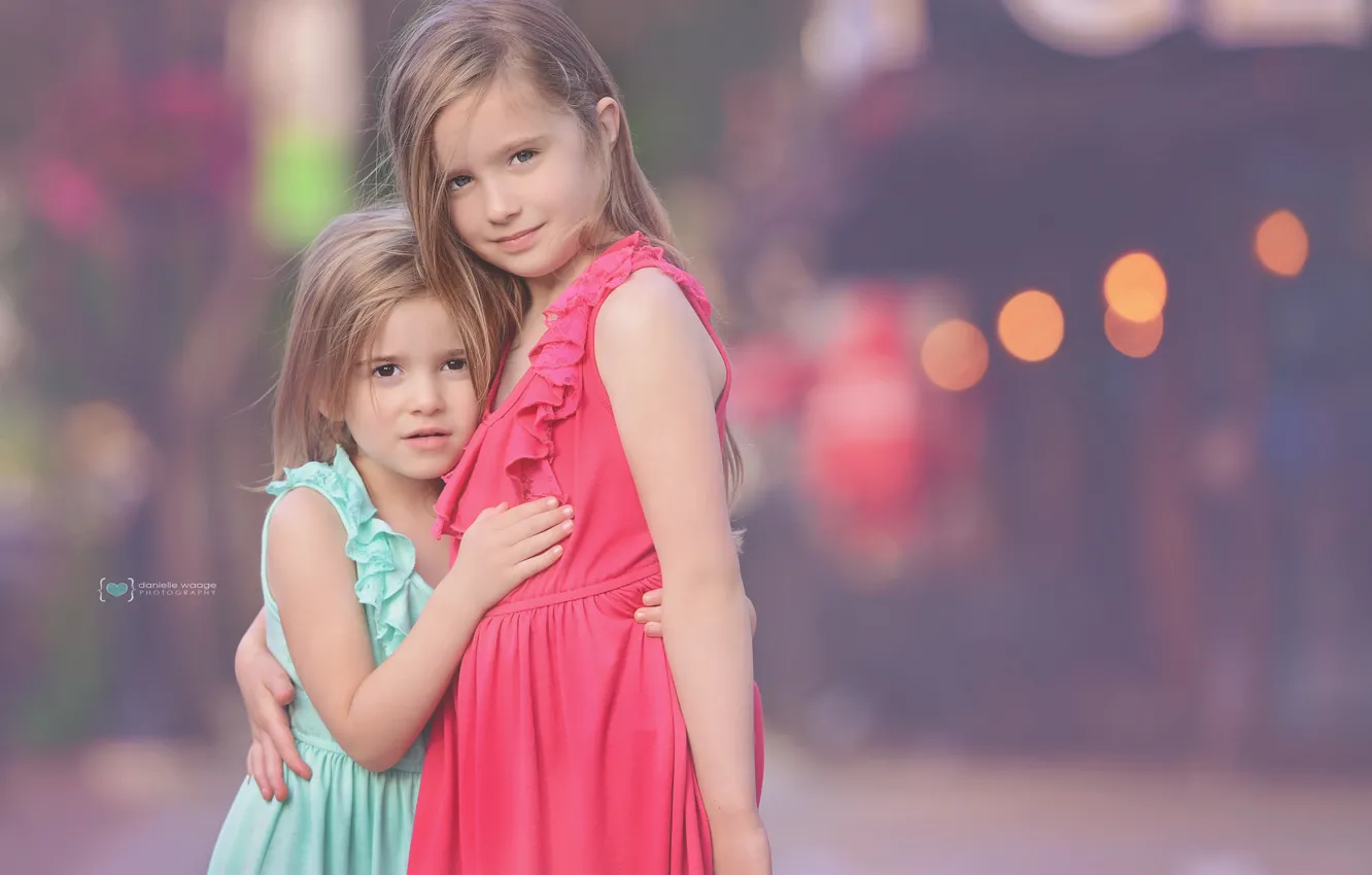 Photo wallpaper look, girl, sisters, two sisters