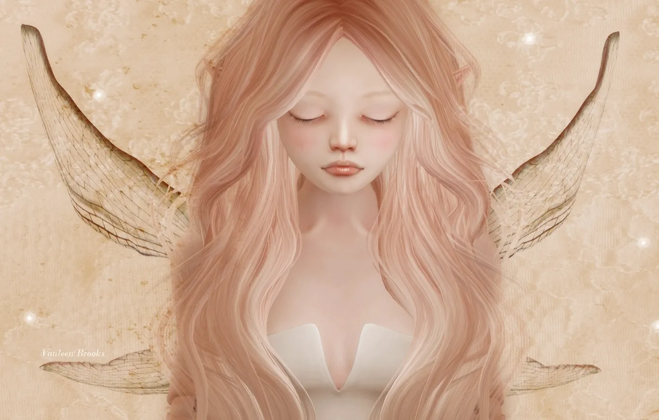 Photo wallpaper sadness, hair, elf, wings, fairy, girl, face