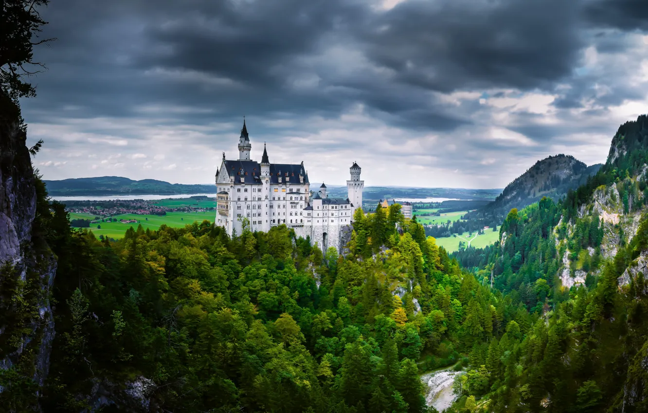 Photo wallpaper forest, landscape, mountains, clouds, nature, castle, rocks, Germany