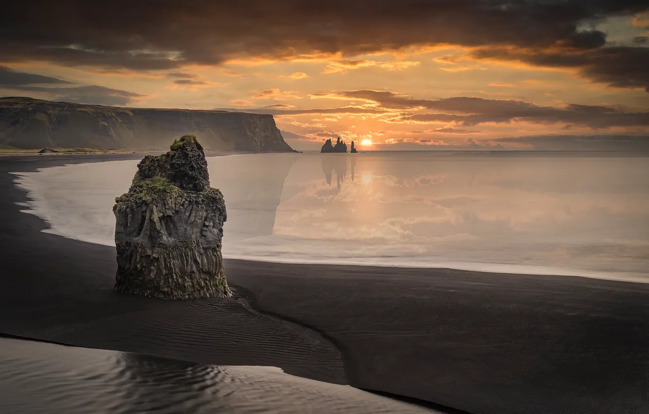Photo wallpaper sunrise, Iceland, new day dawns