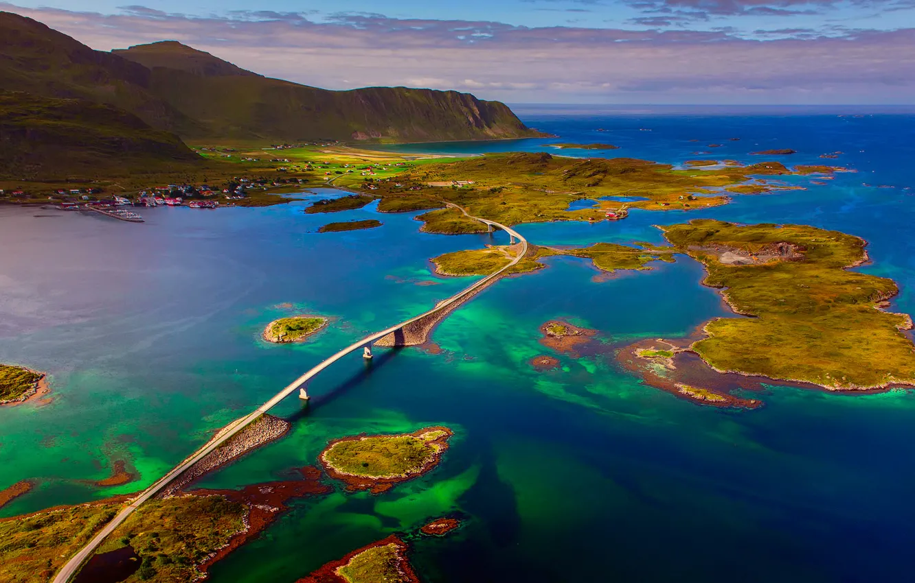 Photo wallpaper bridge, Norway, archipelago, The Lofoten Islands, The Norwegian sea