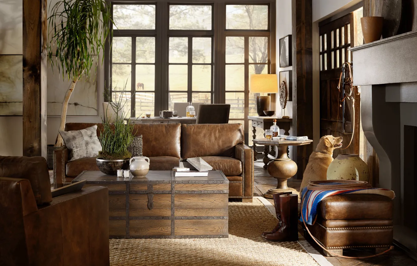 Photo wallpaper interior, living room, ranch
