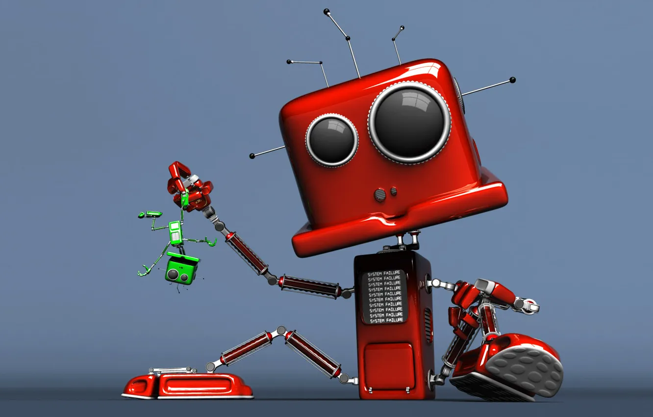 Photo wallpaper red, robot, the situation, green