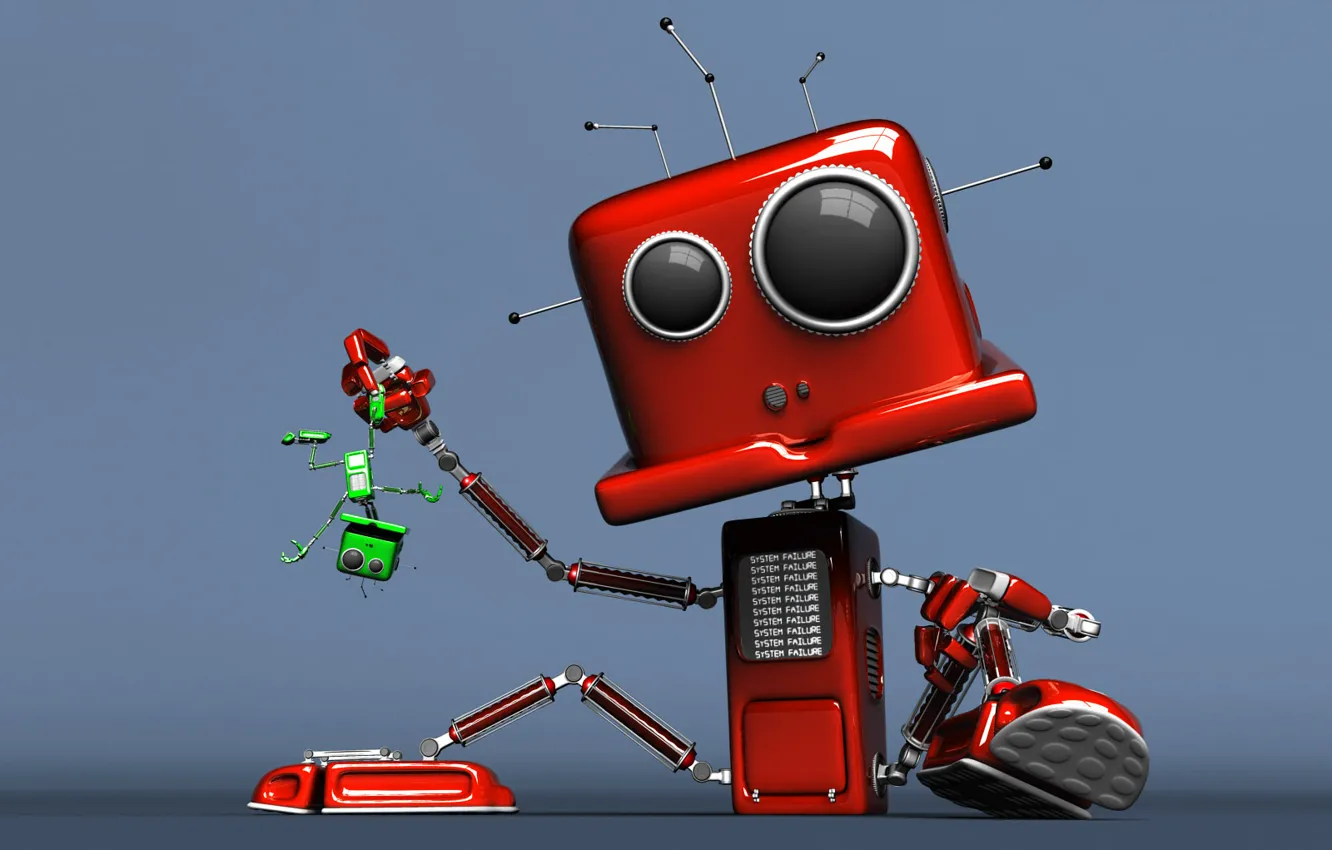 Photo wallpaper red, green, robot, the situation