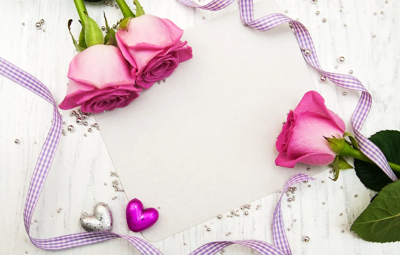 Photo wallpaper roses, bouquet, tape, pink, beads, Olena Rudo