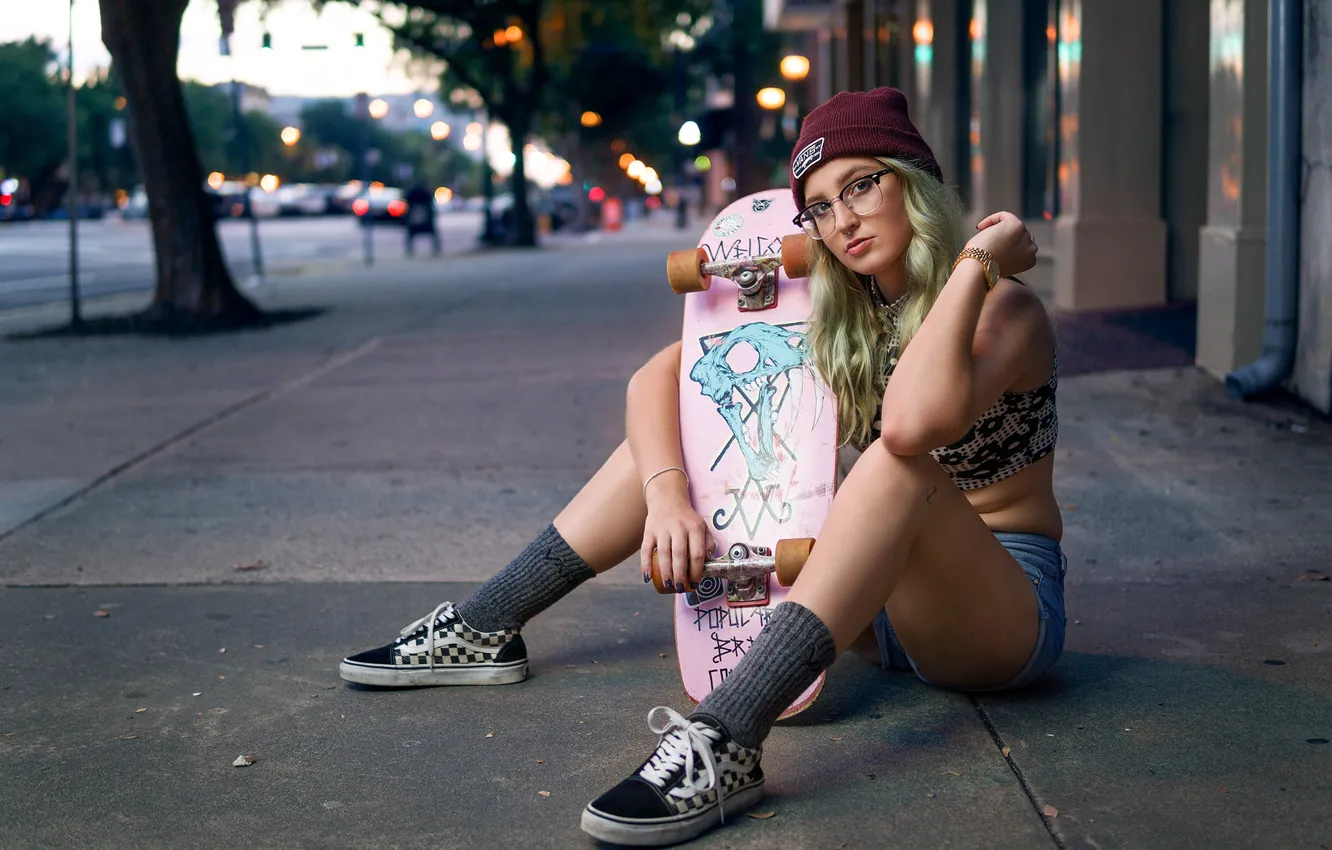 Photo wallpaper girl, sexy, street, skate, Jena