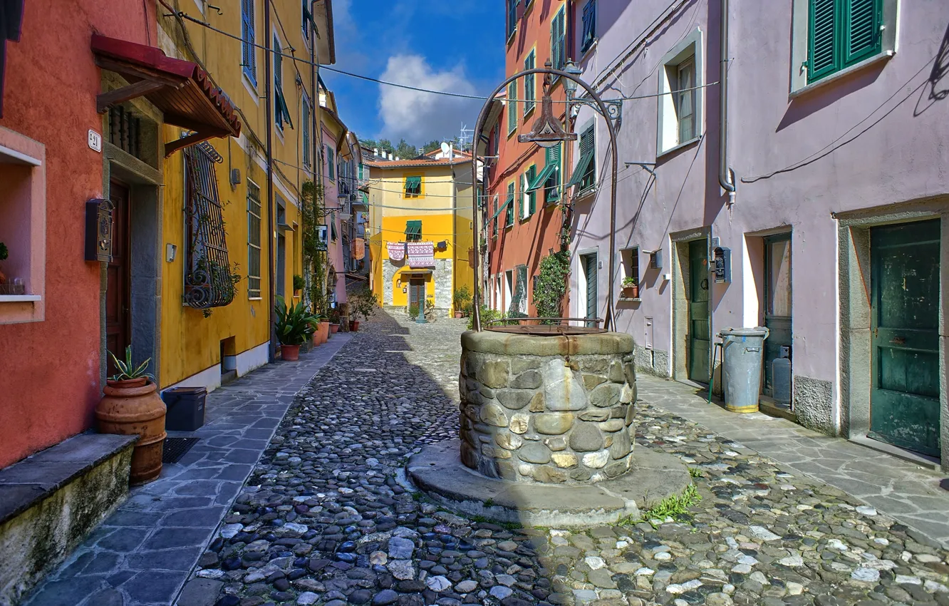 Photo wallpaper street, home, well, Italy, Vezzano Ligure