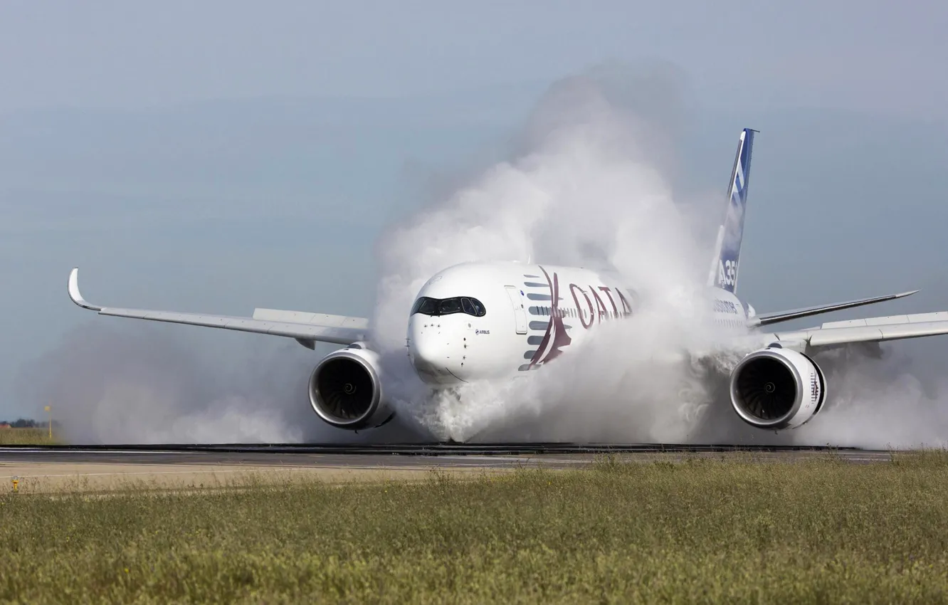 Photo wallpaper the plane, liner, test, Airbus, WFP, Qatar Airways, Airbus A350-900, A passenger plane