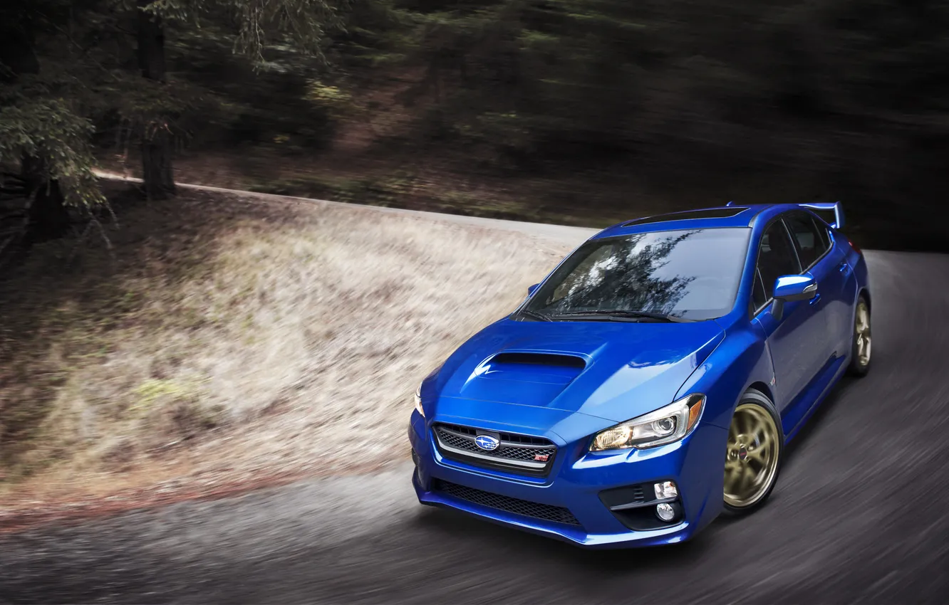 Photo wallpaper machine, auto, blue, Subaru, turn, The hood, WRX, STI