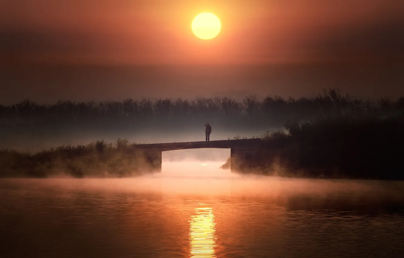 Photo wallpaper landscape, sunset, river