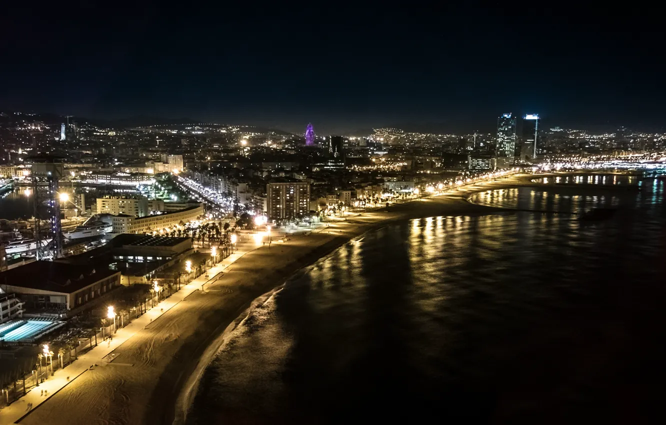 Photo wallpaper night, panorama, Spain, promenade, panorama, night, Barcelona, Barcelona