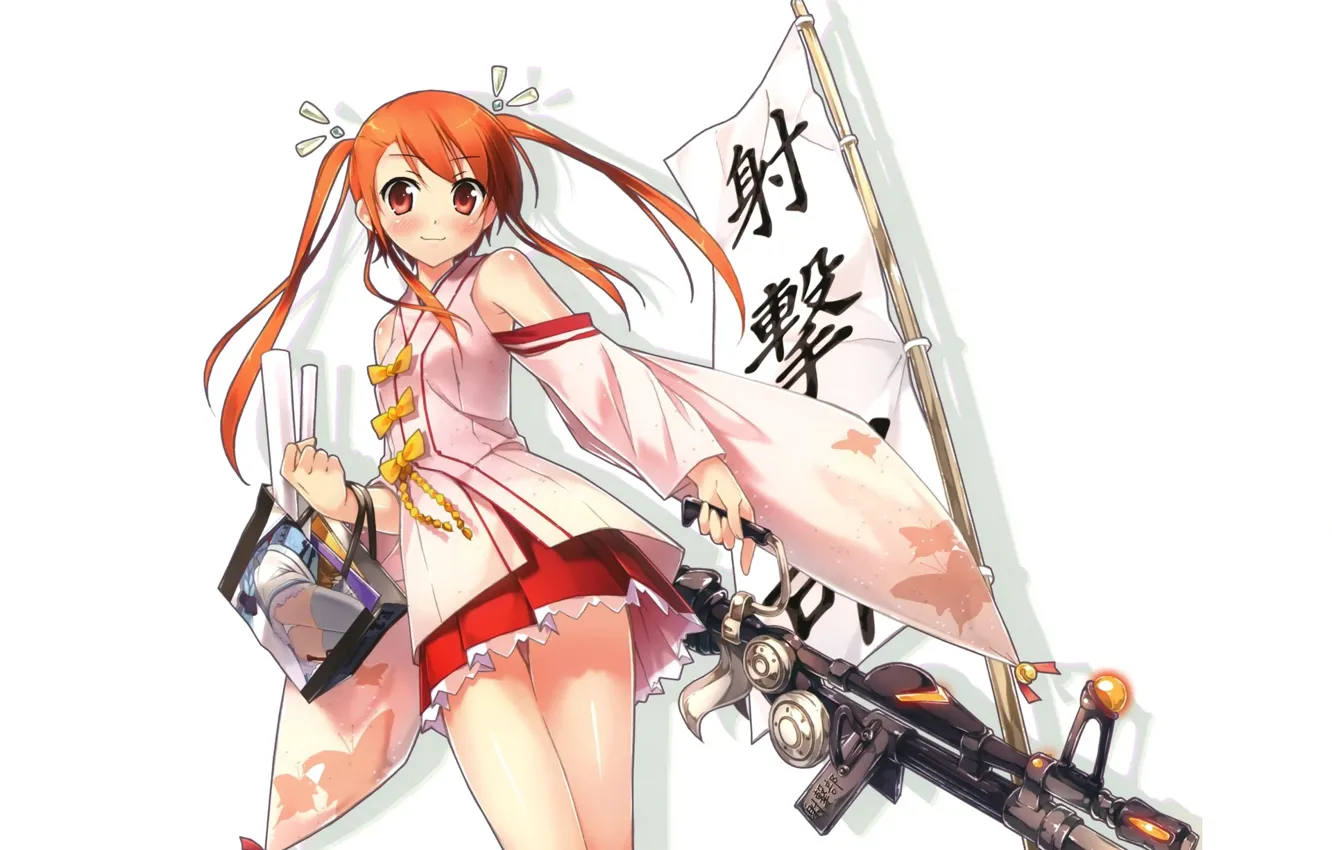 Photo wallpaper flag, characters, white background, handbag, mini skirt, two tails, super-weapons, Institution