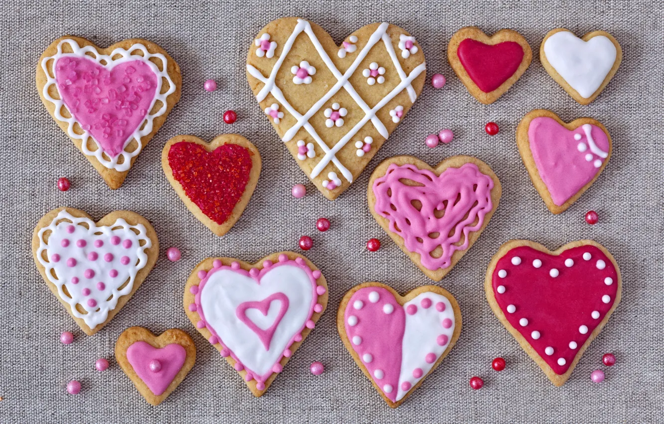 Photo wallpaper holiday, cookies, hearts, love, cakes, hearts, valentines, glaze