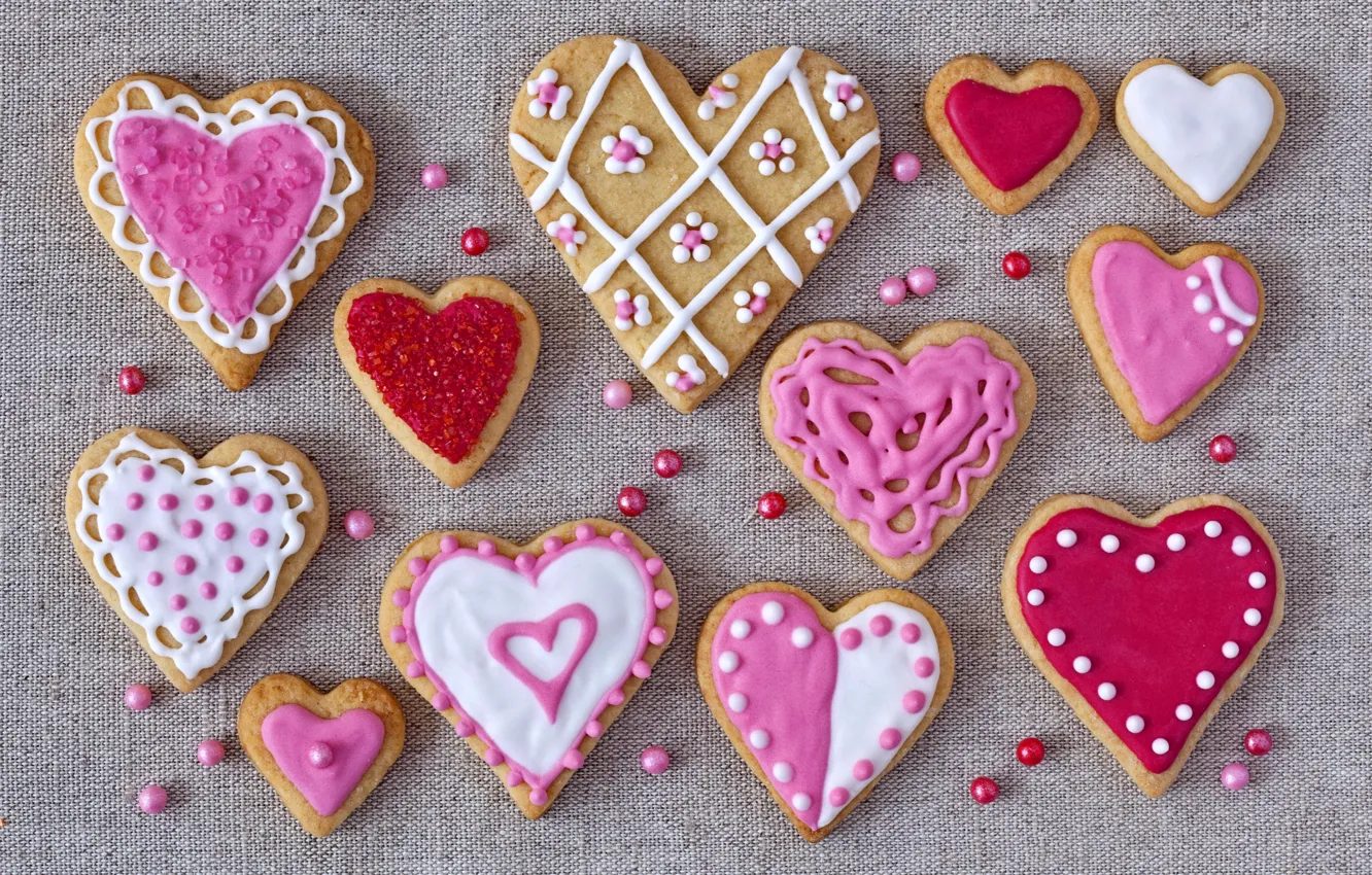 Photo wallpaper holiday, cookies, hearts, love, Valentine, cakes, hearts, valentines
