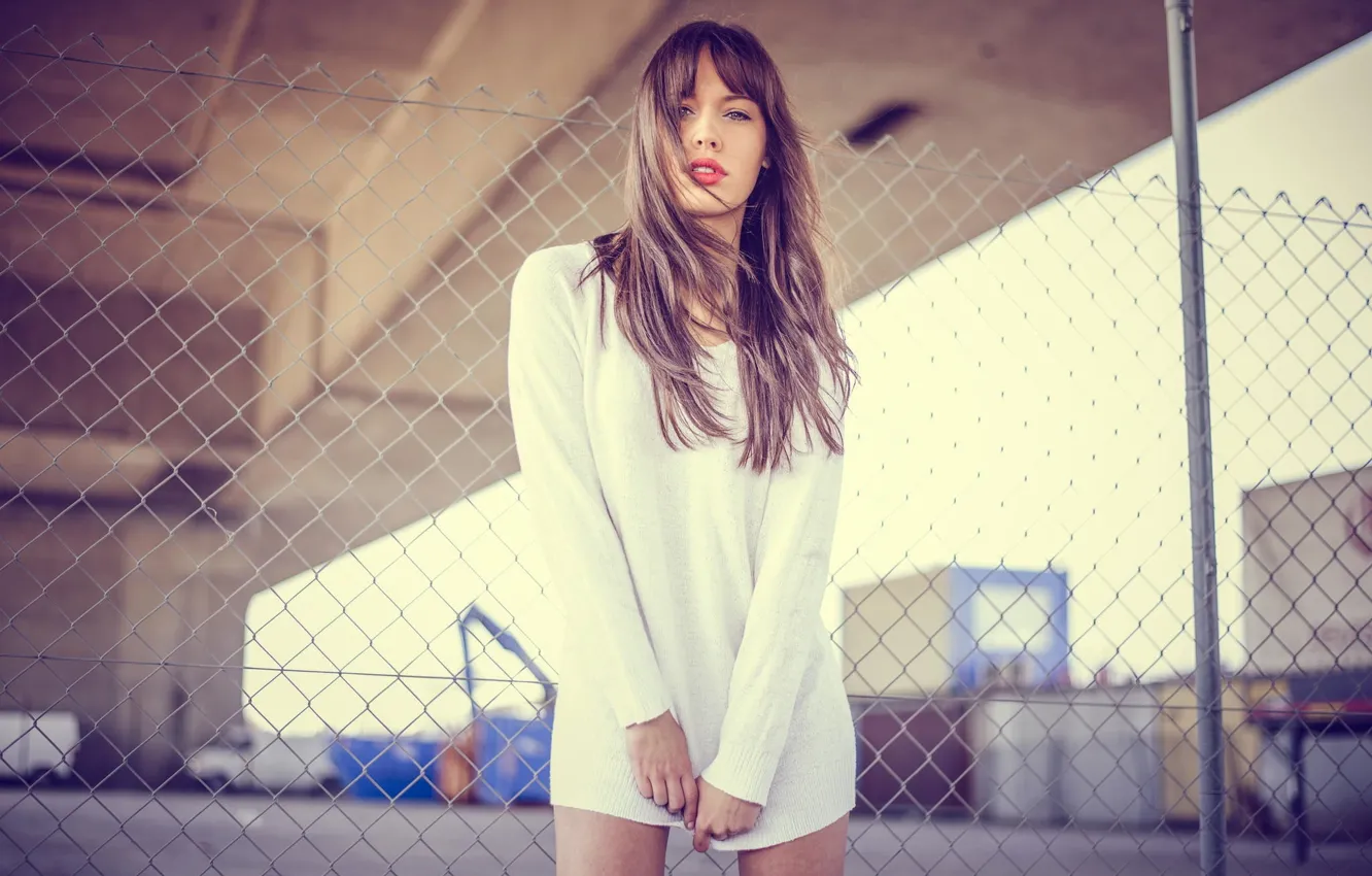 Photo wallpaper girl, white, dress, beautiful, view, model, shooting, Dessous