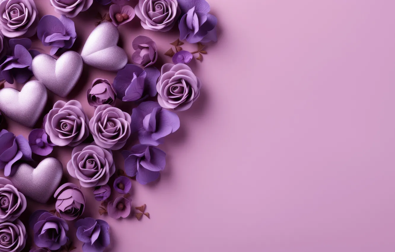 Photo wallpaper flowers, roses, bouquet, hearts, AI art, neural network