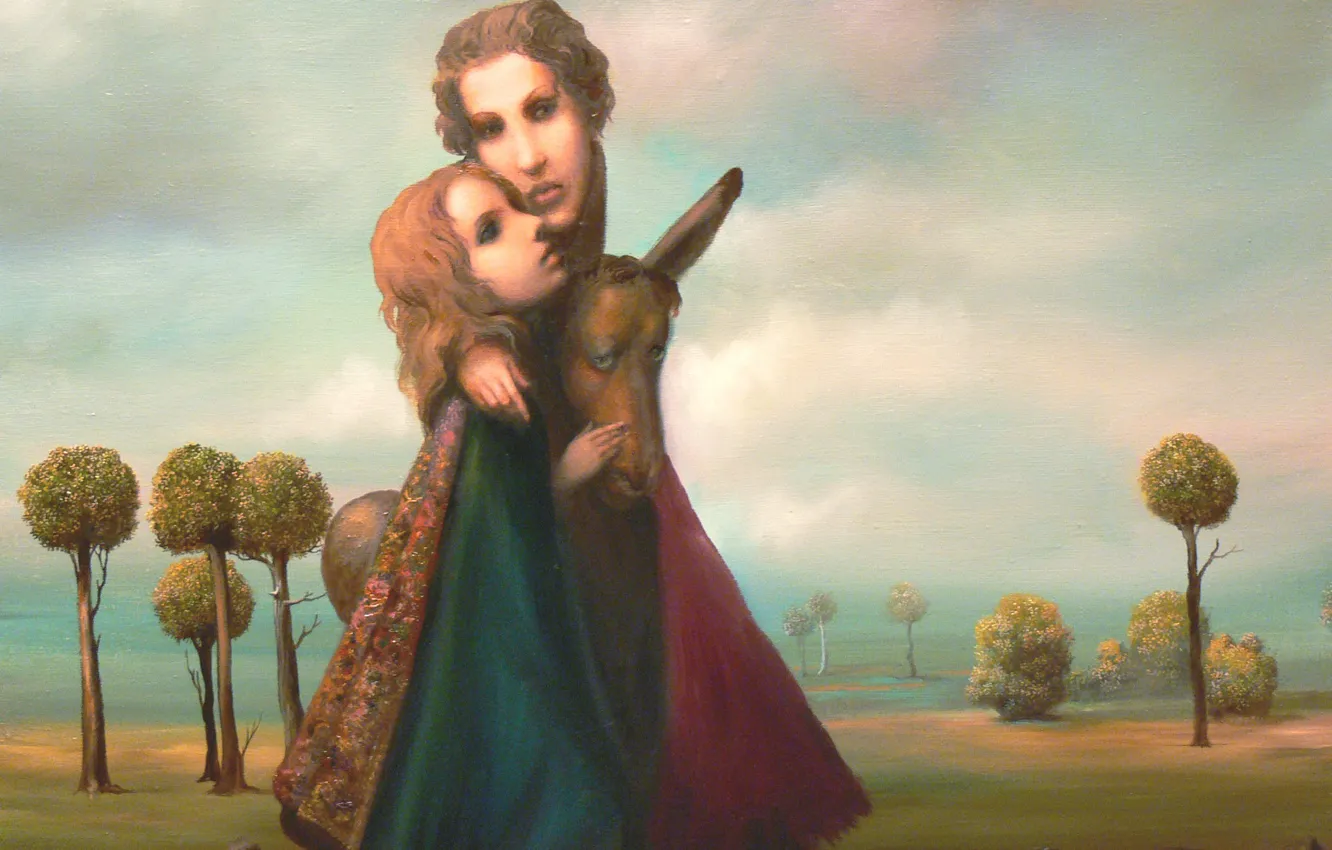 Photo wallpaper surrealism, donkeys, Lazarev I. A, mother and daughter