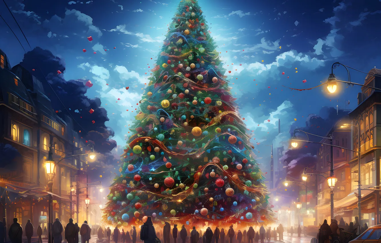 Photo wallpaper winter, toy, people, tree, new year, home, the evening, Christmas